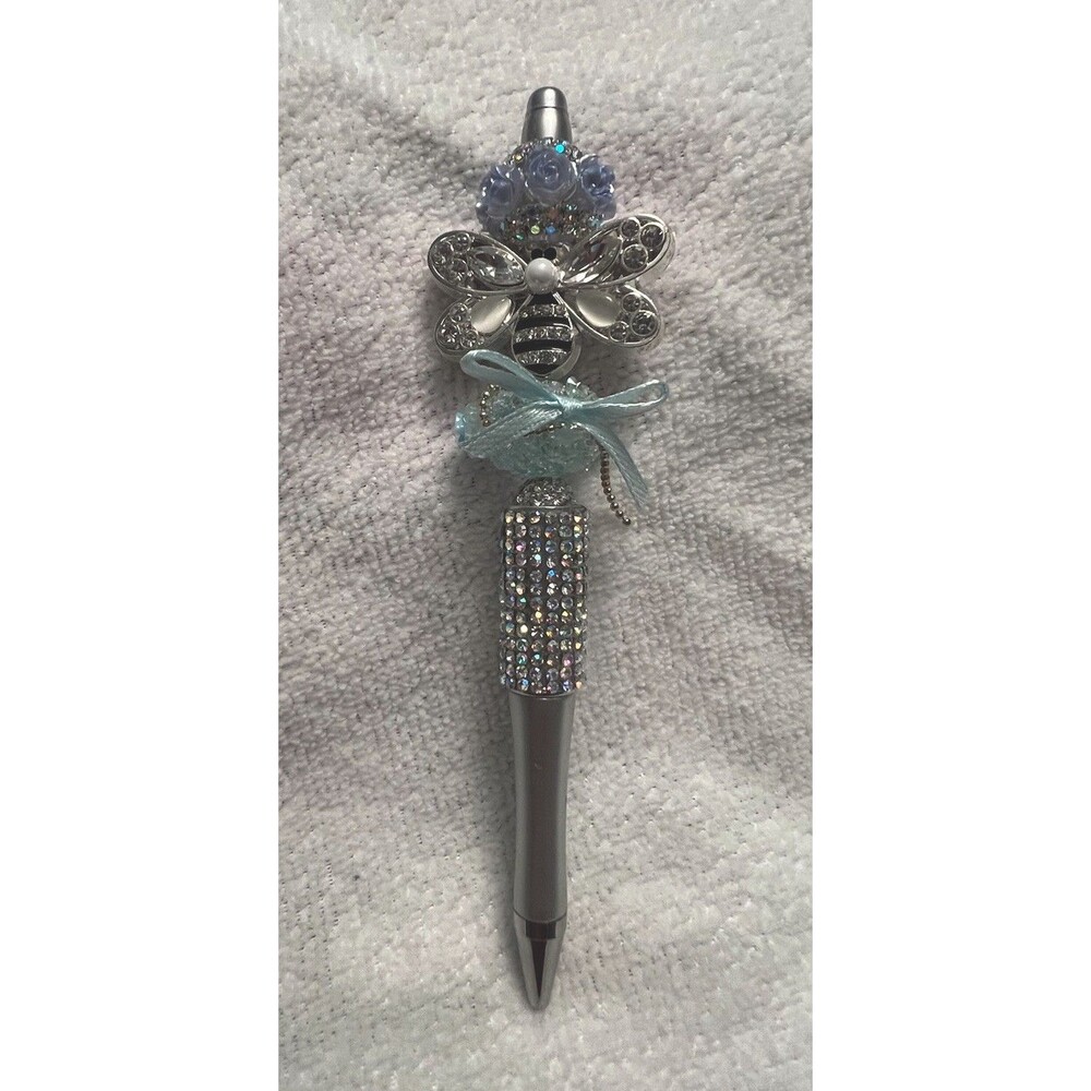 Silver Beaded / Rhinestone Bee Pen Custom Made